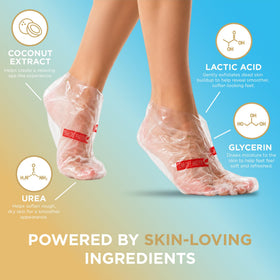 DERMORA Foot Peel Mask Coconut on feet during use