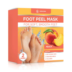 DERMORA Foot Peel Mask packaging front view, peach scent