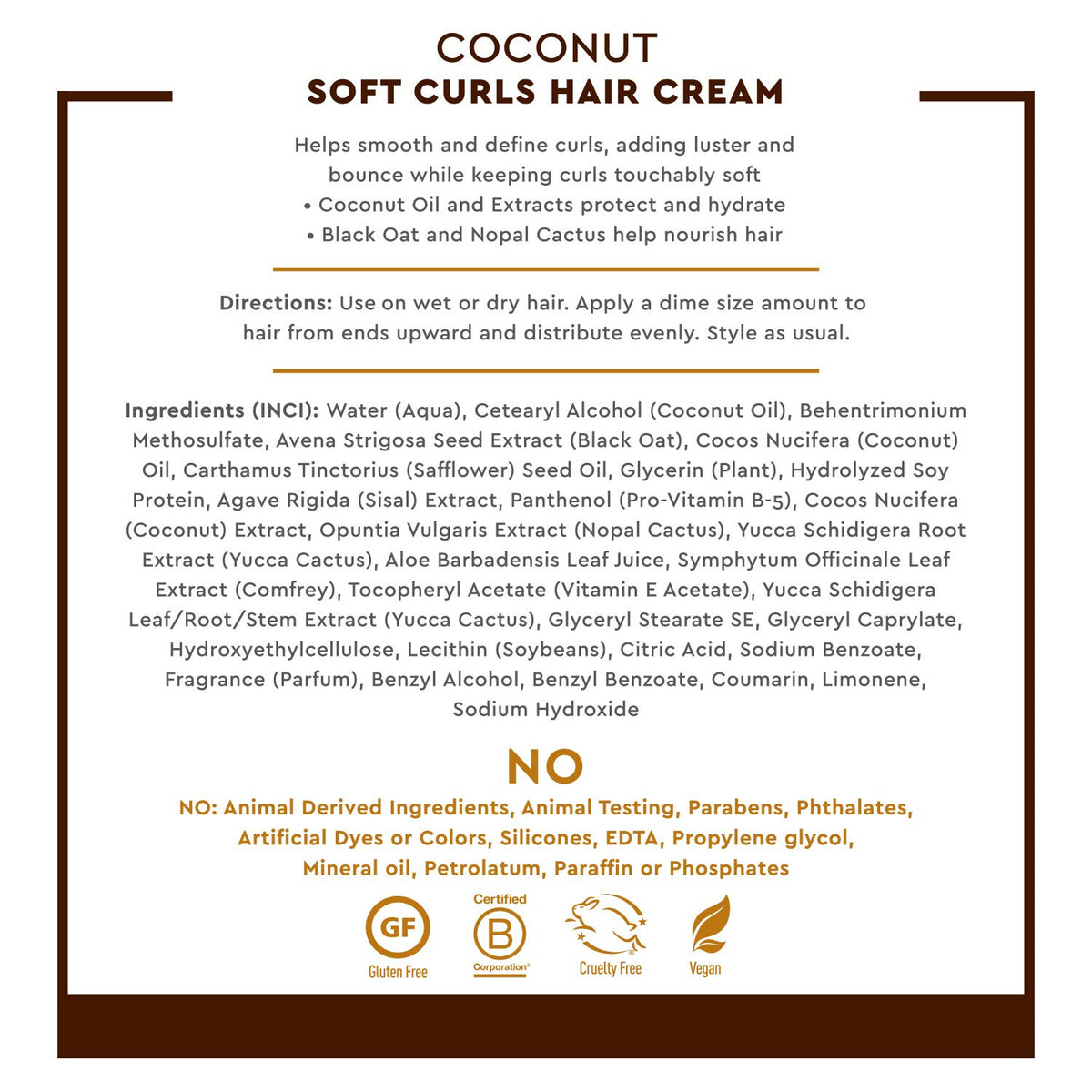 Desert Essence Coconut Soft Curls Hair Cream ingredients list
