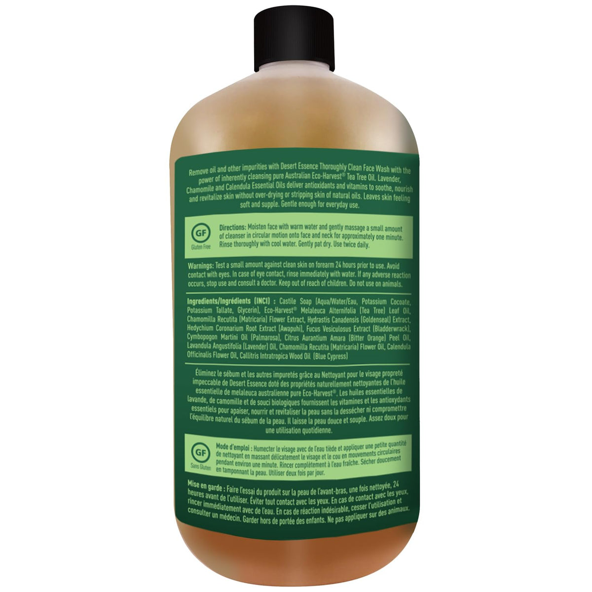 Desert Essence face wash label close-up