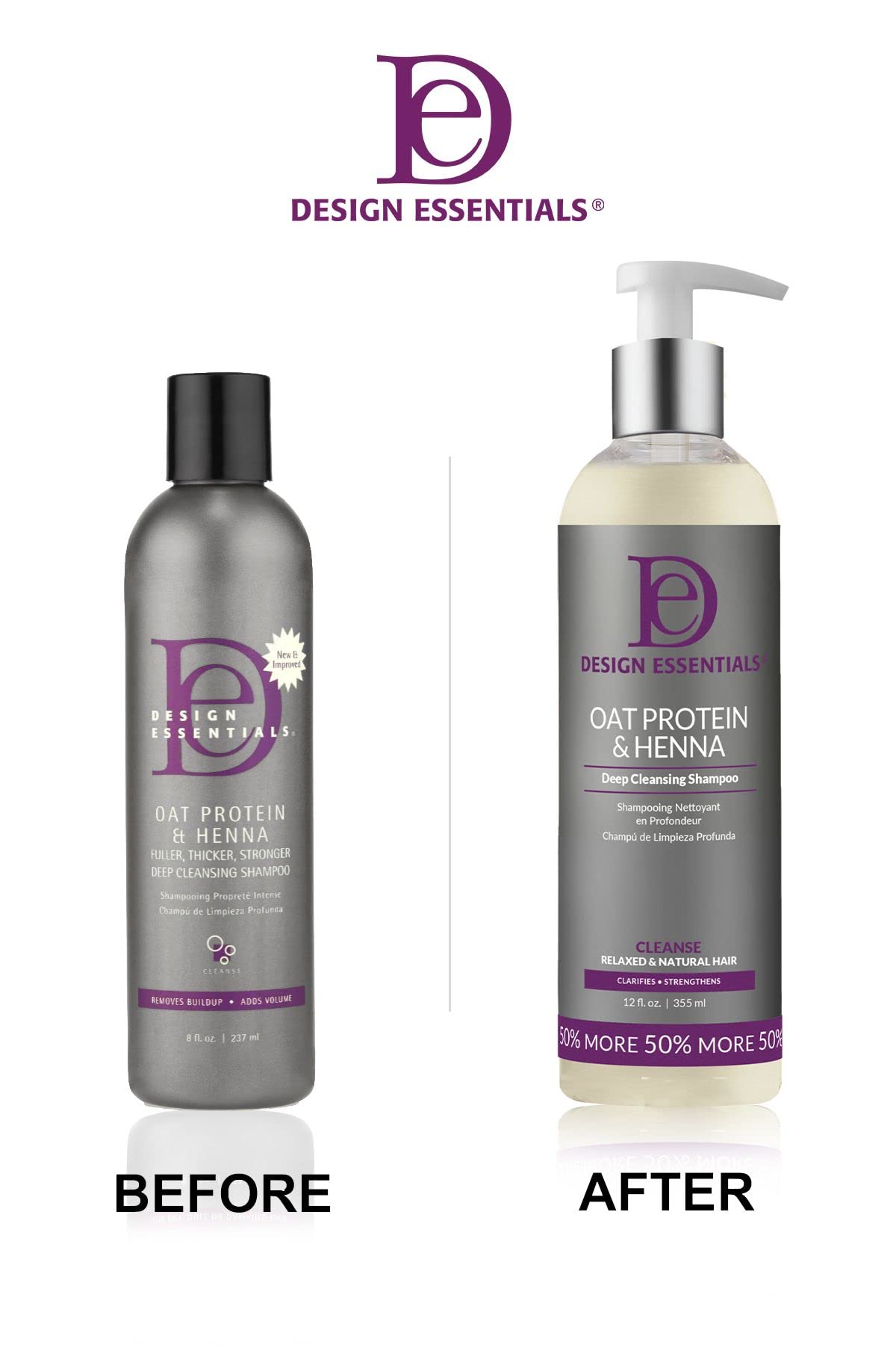 Design Essentials Oat Protein & Henna Deep Cleansing Shampoo in bathroom setting