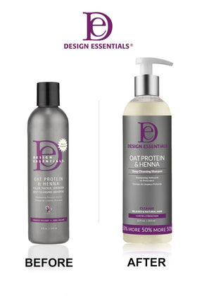 Design Essentials Oat Protein & Henna Deep Cleansing Shampoo in bathroom setting