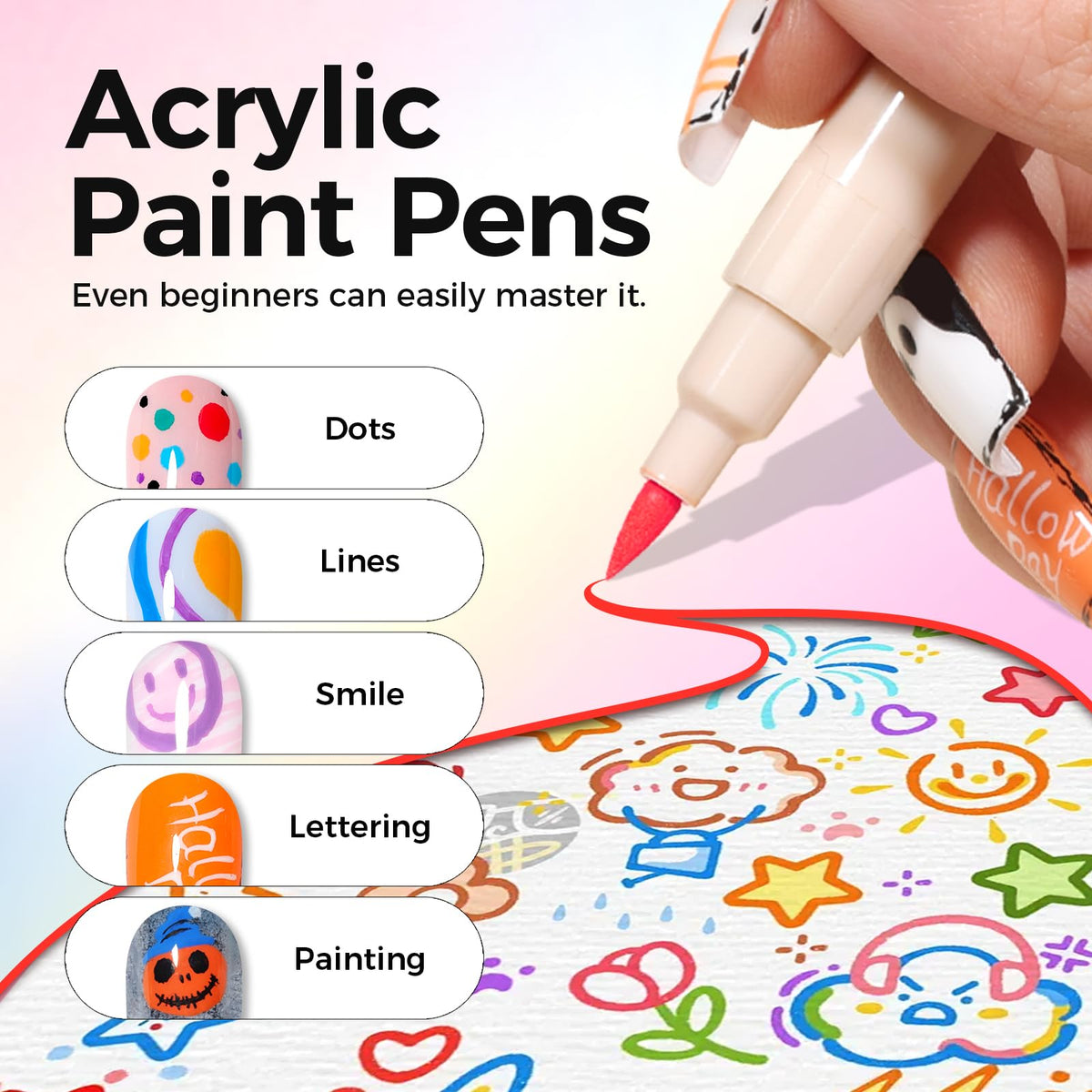 Detailed nail art using GELLAKTIK pens