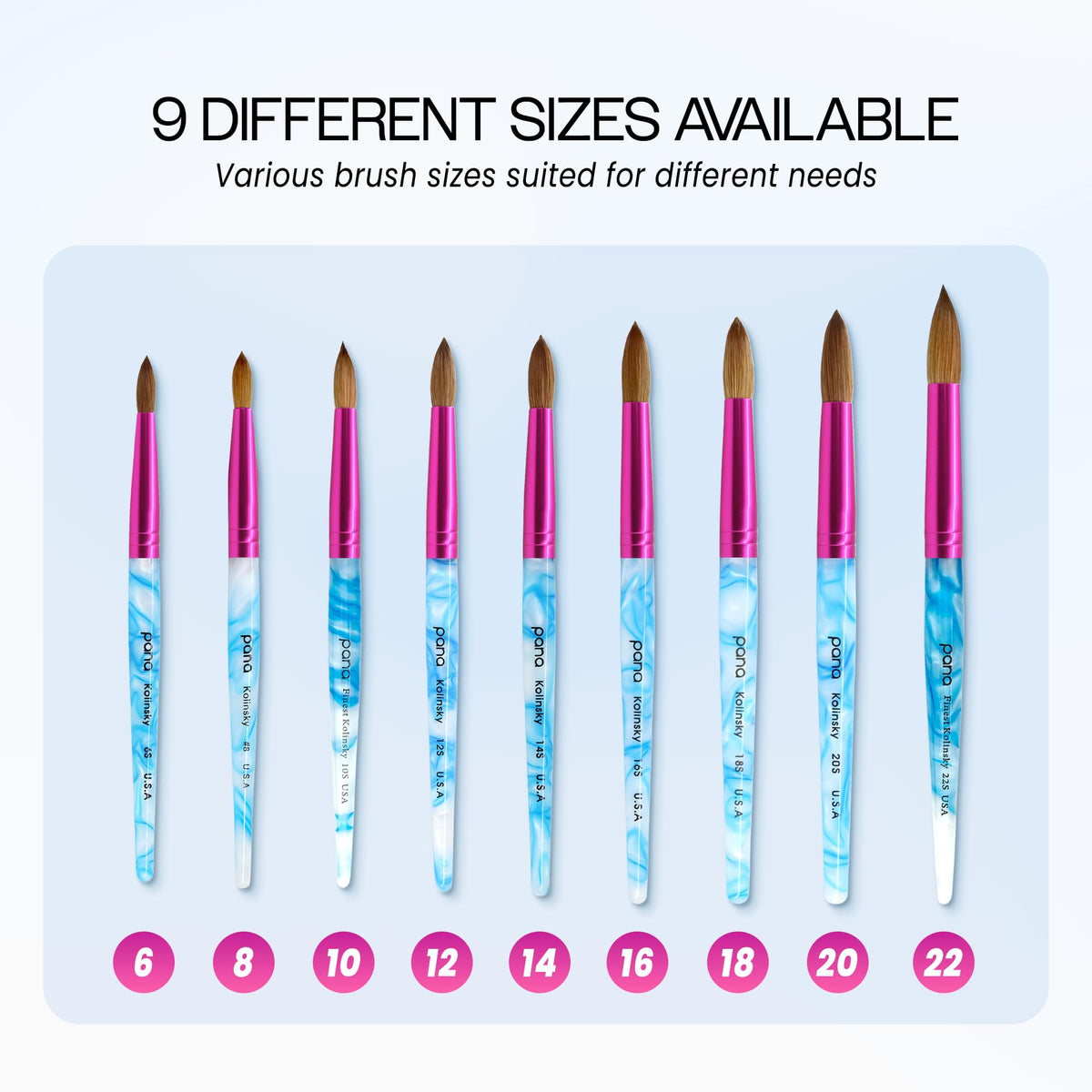 Detailed view of PANA Acrylic Nail Brush tip for precision
