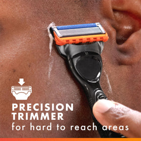 Detailed view of the Gillette Fusion5 Power razor blade's indicator lubrastrip