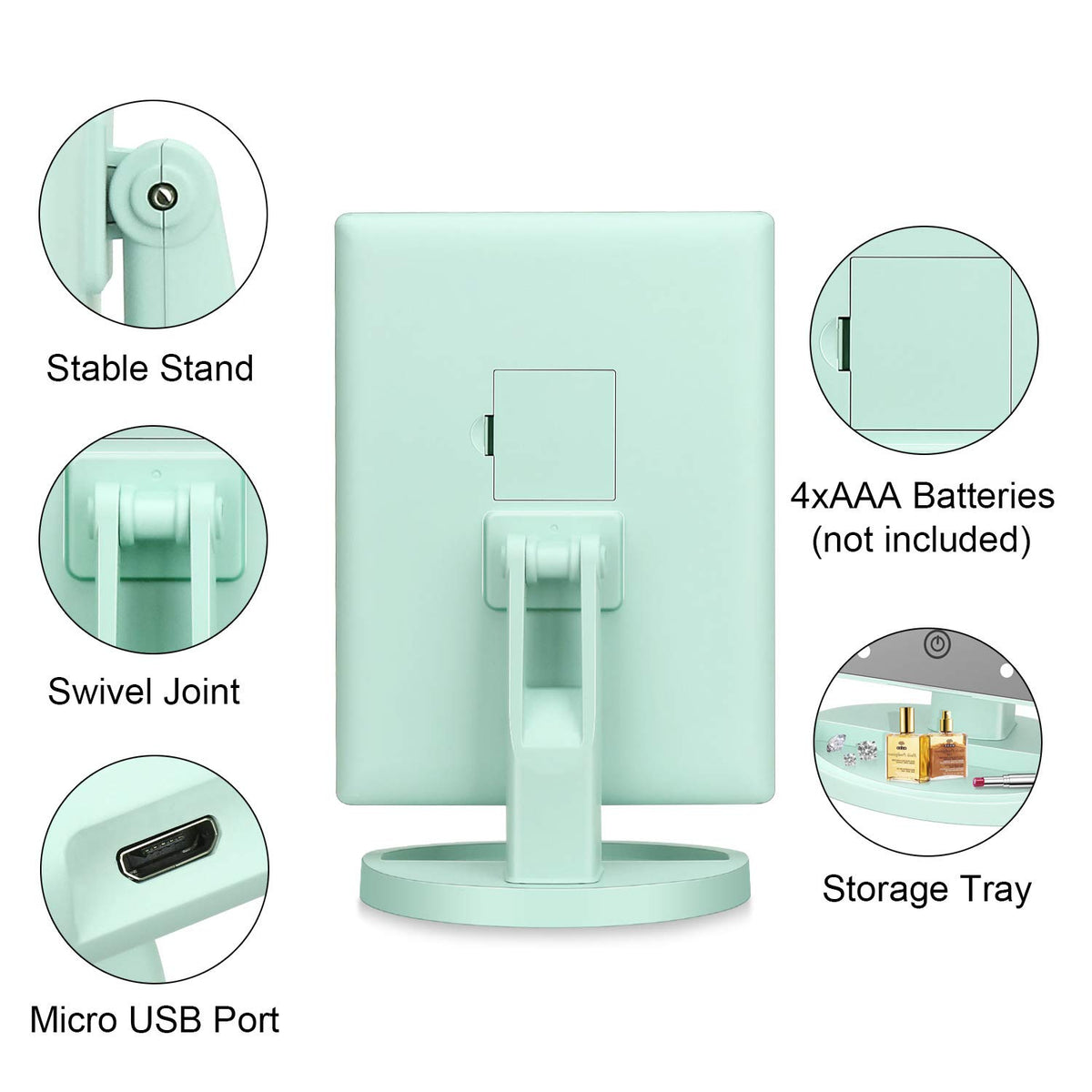 deweisn Tri-Fold Lighted Makeup Mirror back view with USB cable