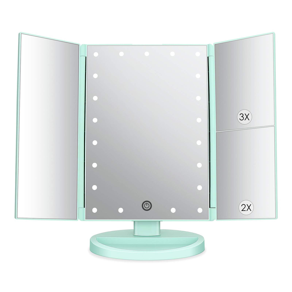 deweisn Tri-Fold Lighted Makeup Mirror front view with LED lights
