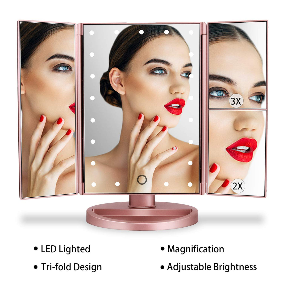deweisn Tri-Fold Lighted Vanity Mirror back view with power options