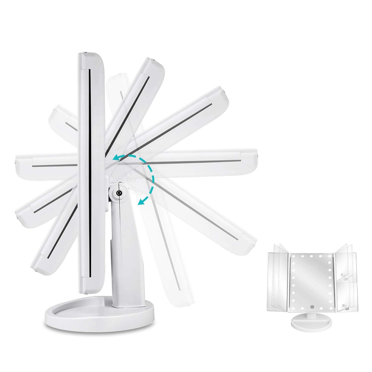 deweisn Tri-Fold Lighted Vanity Mirror displaying 3X magnification