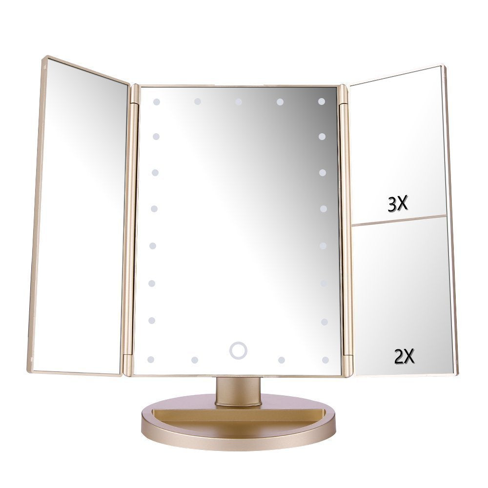 deweisn Tri-Fold Lighted Vanity Mirror front view with LED lights