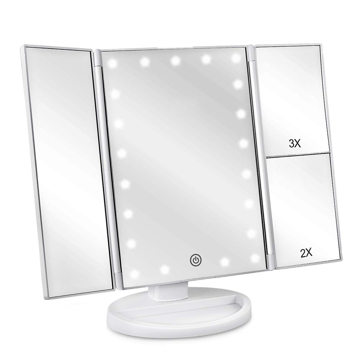 deweisn Tri-Fold Lighted Vanity Mirror front view with LED lights