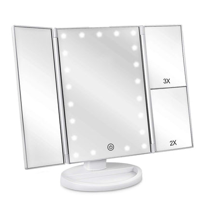 deweisn Tri-Fold Lighted Vanity Mirror front view with LED lights