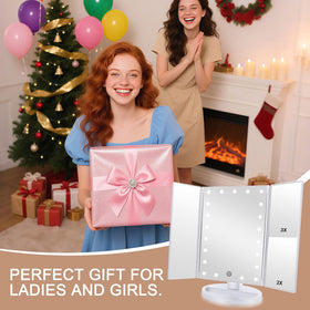 deweisn Tri-Fold Lighted Vanity Mirror in a makeup setting