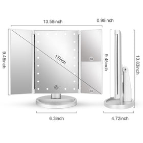 deweisn Tri-Fold Lighted Vanity Mirror with 3X magnification detail