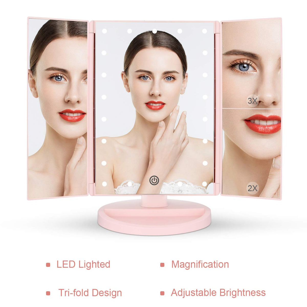 deweisn Tri-Fold Lighted Vanity Mirror with LED lights on
