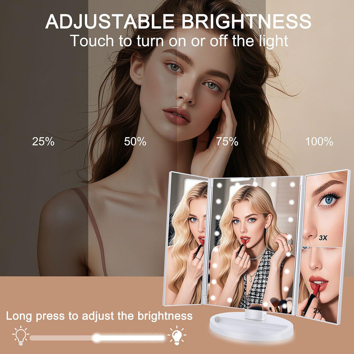 deweisn Tri-Fold Lighted Vanity Mirror with touch sensor switch