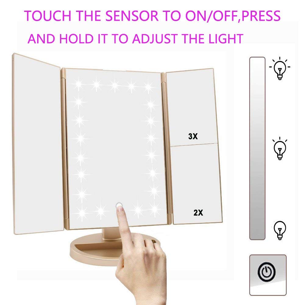 deweisn Tri-Fold Vanity Mirror with 3X magnification panel