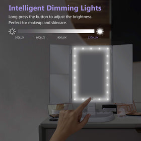 deweisn Trifold Lighted Makeup Mirror base with storage for cosmetics