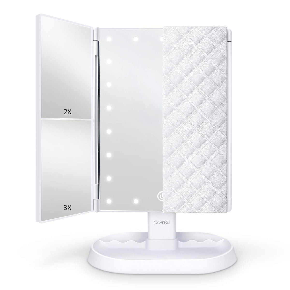 deweisn Trifold Lighted Makeup Mirror front view with 21 LEDs