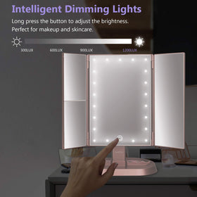 deweisn Trifold Lighted Makeup Mirror in use with makeup application