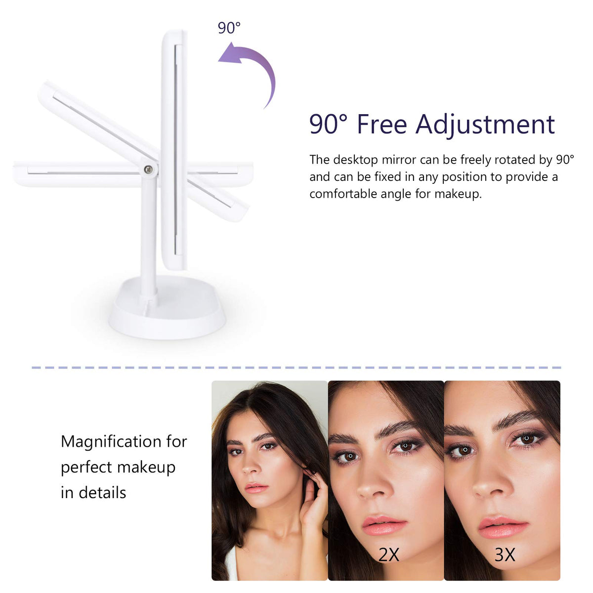 deweisn Trifold Lighted Makeup Mirror touch control feature