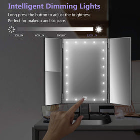 deweisn Trifold Lighted Vanity Makeup Mirror with storage base for cosmetics