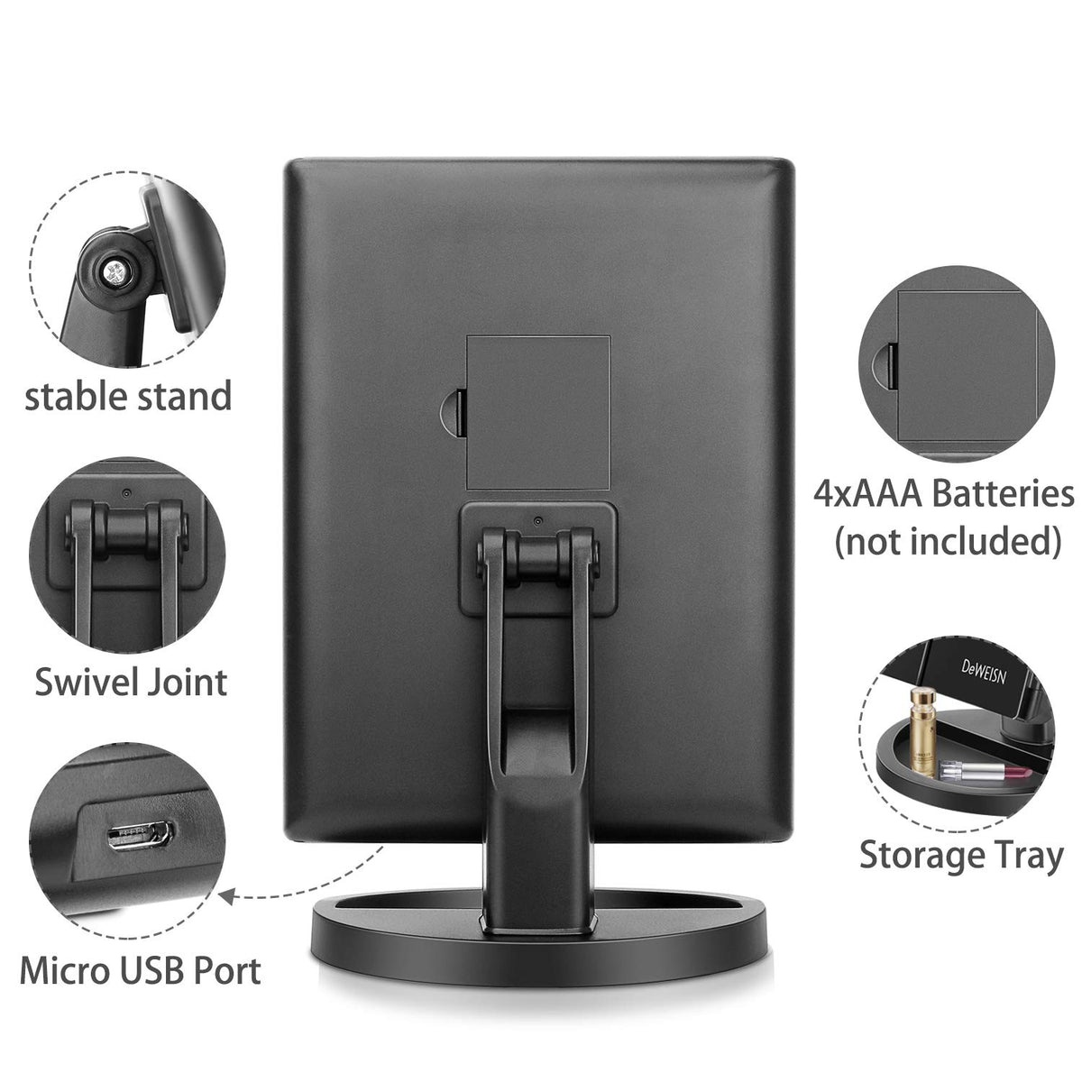 deweisn Vanity Mirror side view showing touch sensor