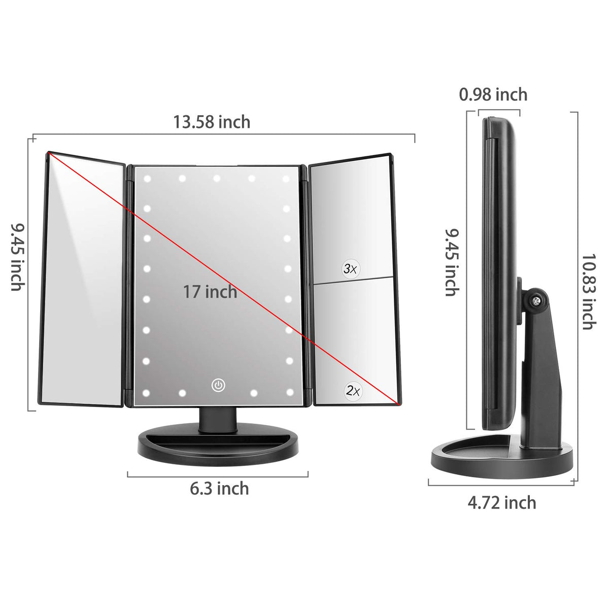 deweisn Vanity Mirror with 3X magnification panel