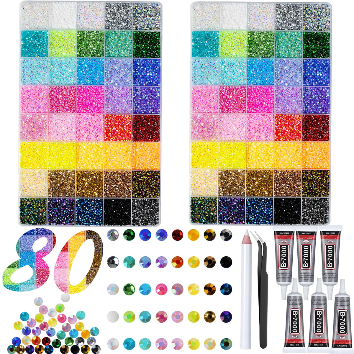 DEWJDFSC Bedazzling Kit with 100000 3mm rhinestones in rainbow colours