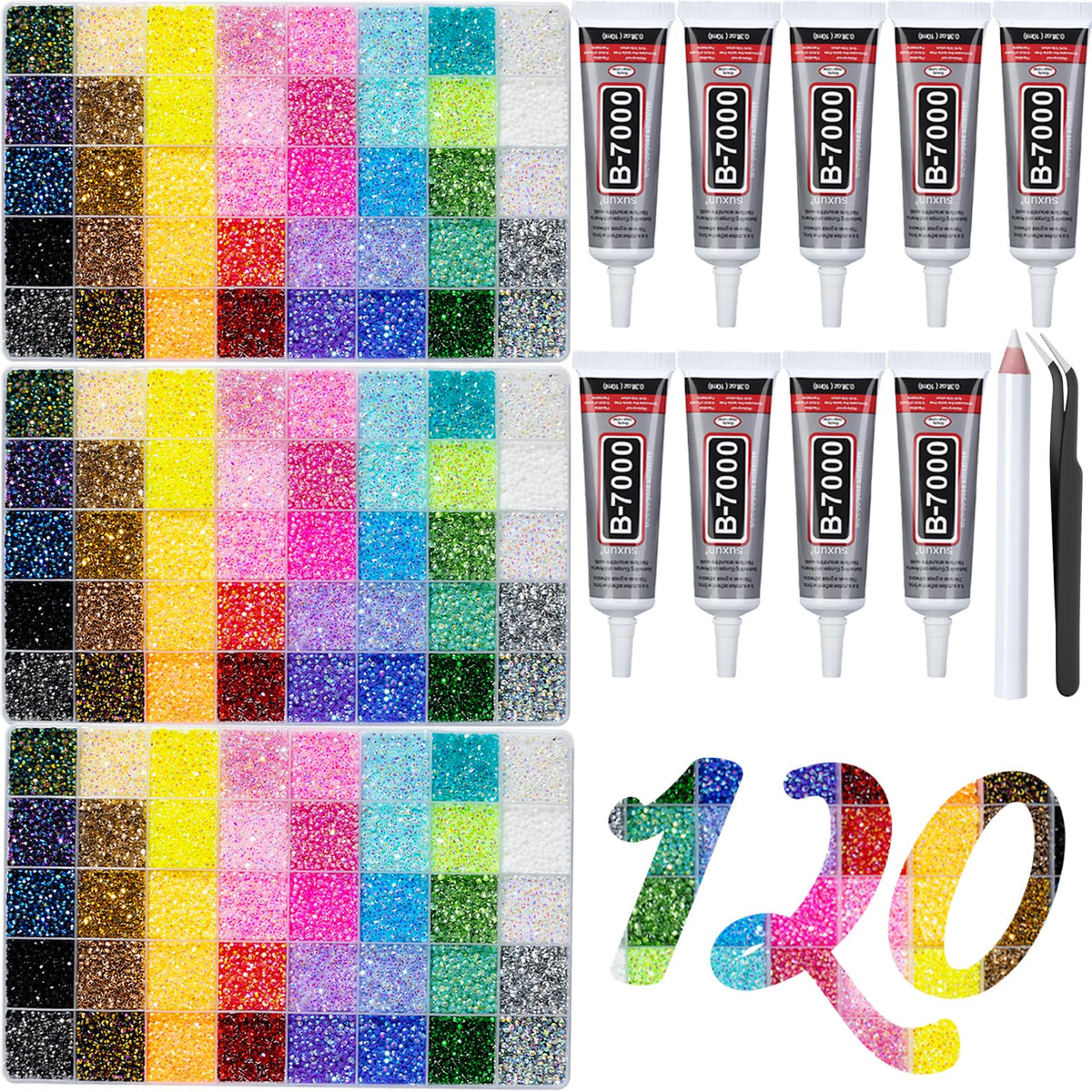 DEWJDFSC rhinestone bedazzling kit front view with organized compartments