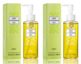 DHC Deep Cleansing Oil bottle close-up showing olive oil texture