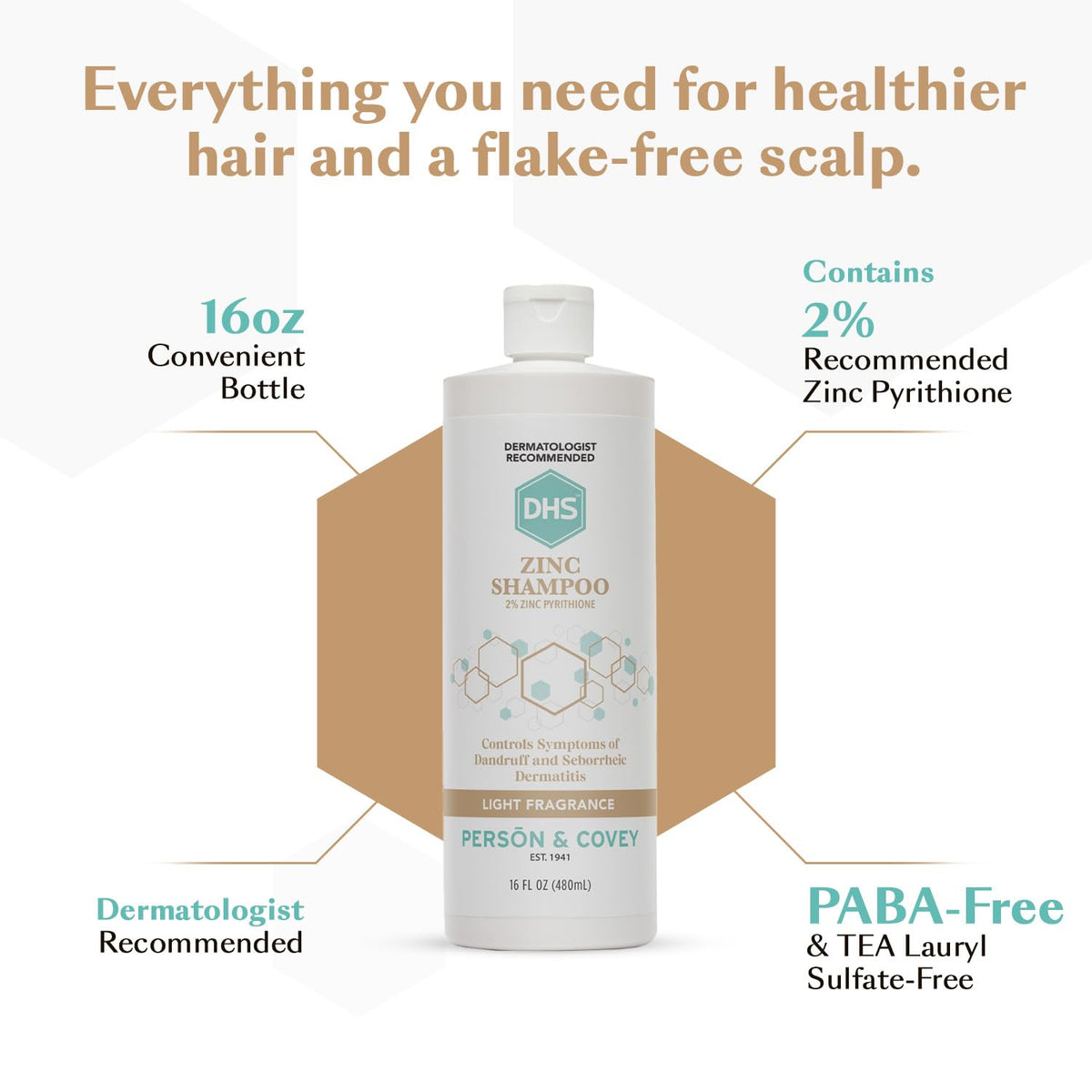 DHS Zinc Shampoo 2% Pyrithione bottle in bathroom setting