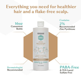 DHS Zinc Shampoo 2% Pyrithione bottle in bathroom setting