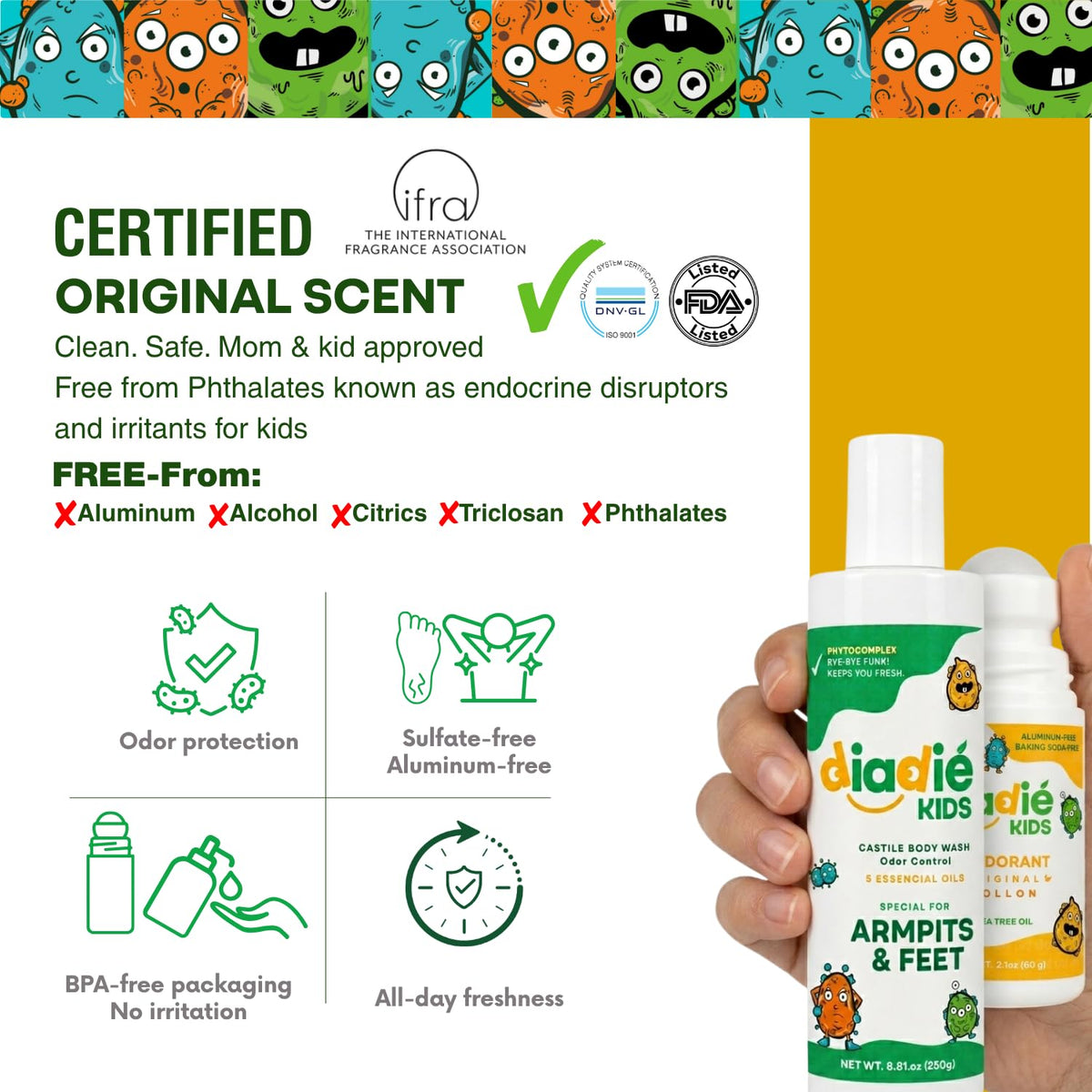 DIADIÉ Kids Roll-On Deodorant application on underarm