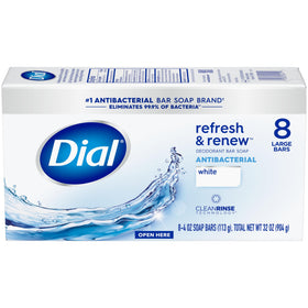 Dial Antibacterial Bar Soap Refresh & Renew on a soap dish
