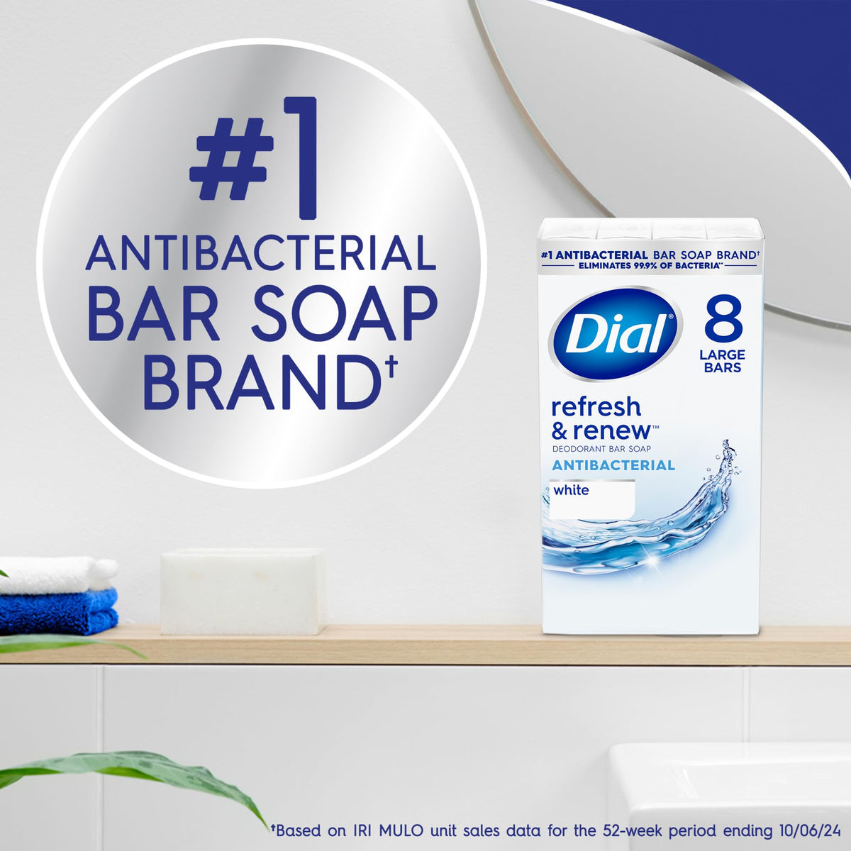 Dial Antibacterial Bar Soap Refresh & Renew white bar close-up