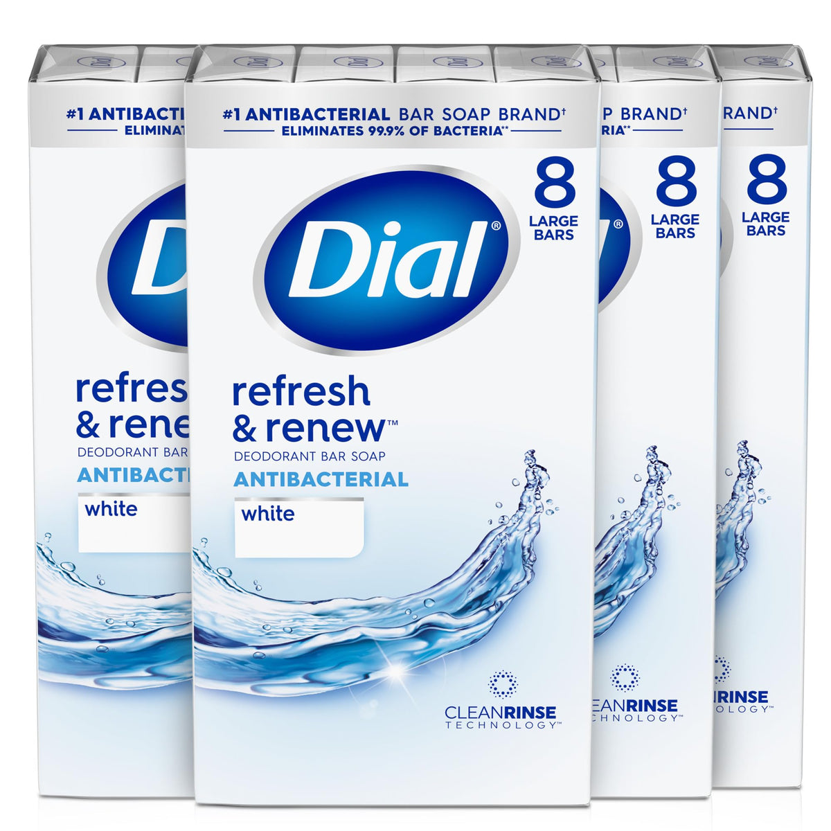 Dial Antibacterial Bar Soap Refresh & Renew white packaging front view