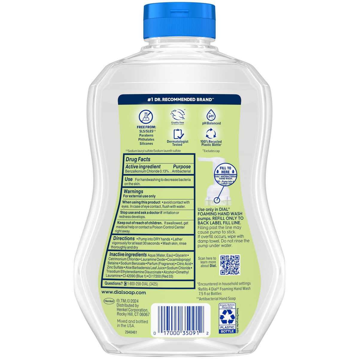 Dial Antibacterial Defense Foaming Hand Soap 30 Fl Oz refill pack back view