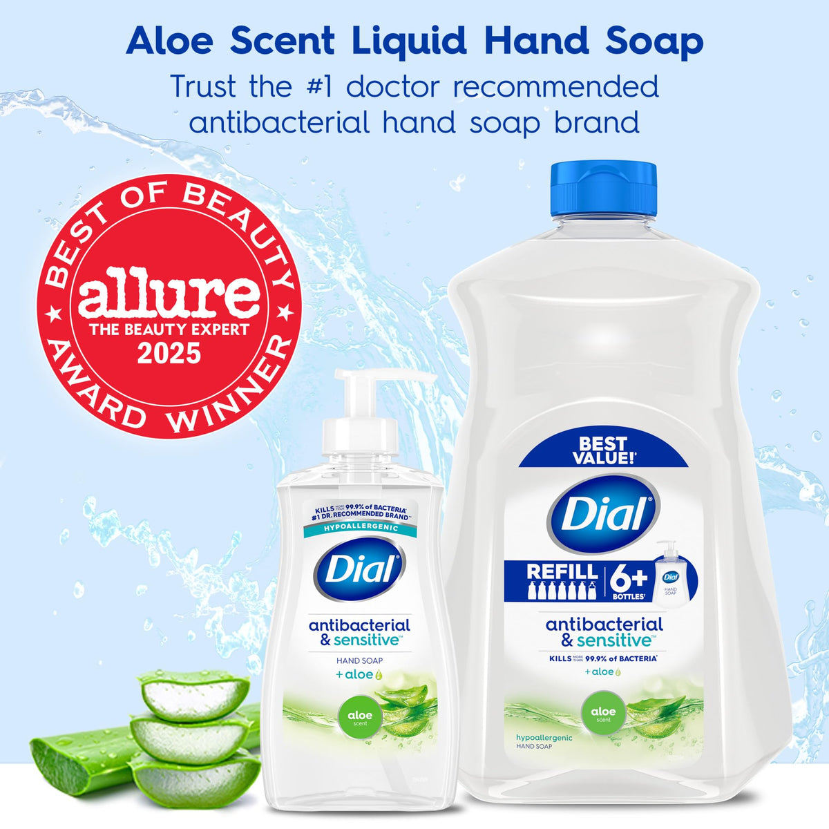 Dial Antibacterial Defense Liquid Hand Soap Aloe pump close-up