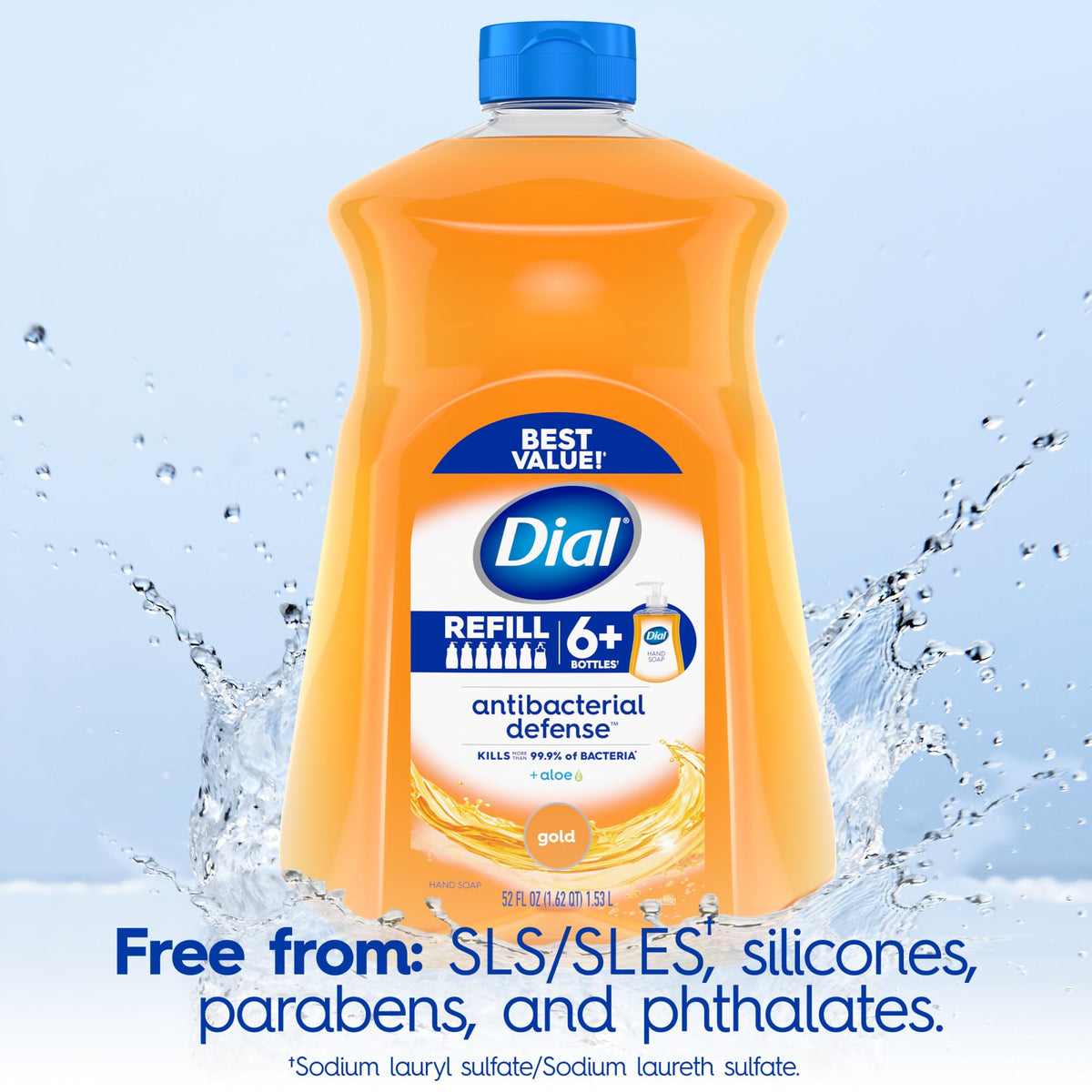 Dial Antibacterial Liquid Hand Soap 52 fl oz refill bottle in bathroom