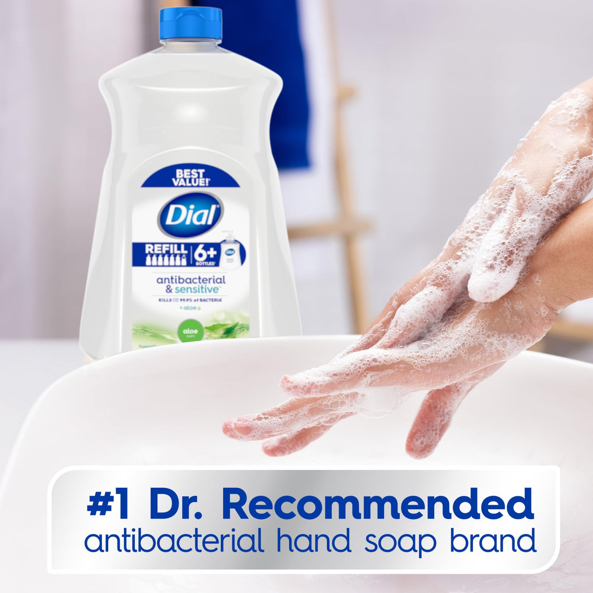 Dial Antibacterial Liquid Hand Soap Aloe Scent 52 fl oz bottle back view