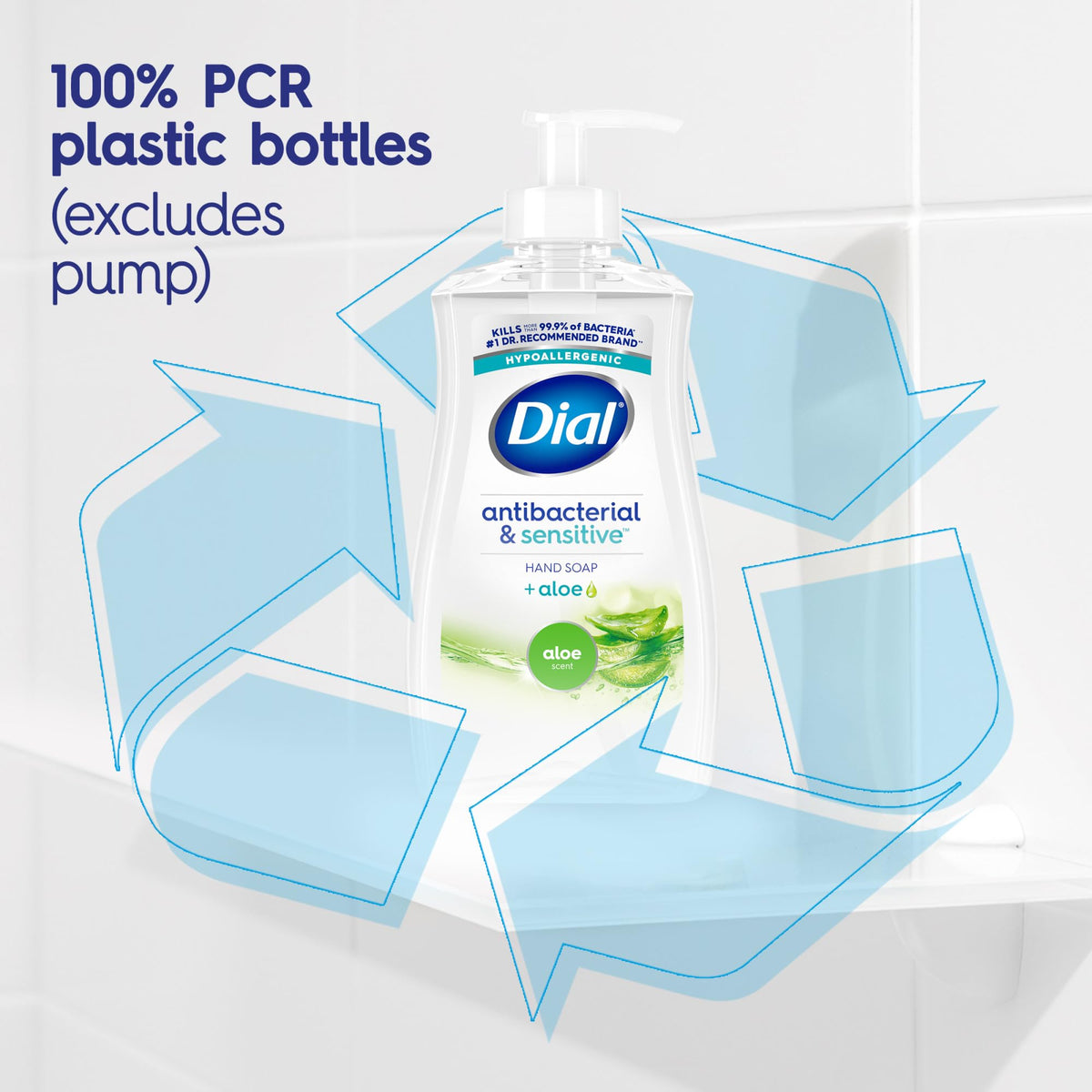 Dial Antibacterial Liquid Hand Soap Aloe Scent in a bathroom setting