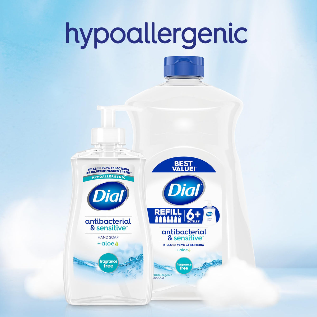 Dial Antibacterial Liquid Hand Soap in a bathroom setting