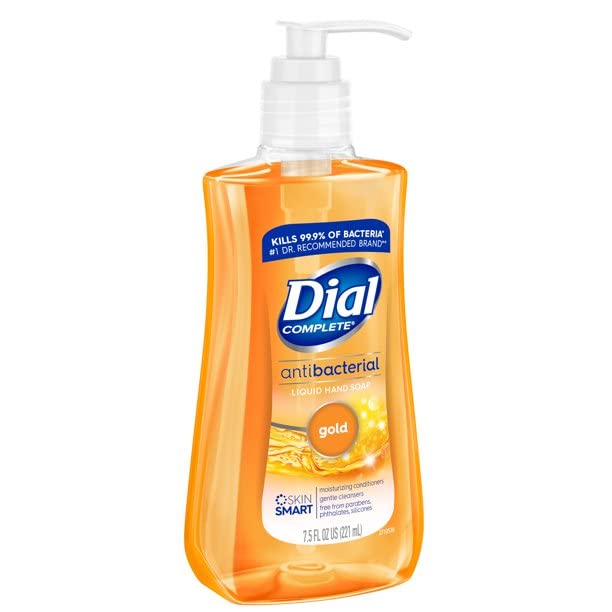 Dial Antimicrobial Liquid Soap 7.5 oz bottle with hands washing