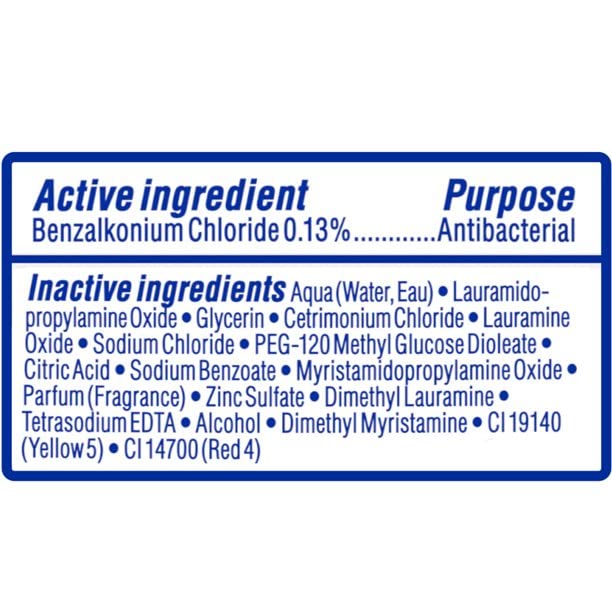 Dial Antimicrobial Liquid Soap 7.5 oz bottle with ingredients highlighted