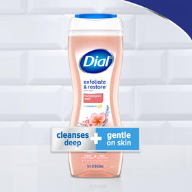 Dial Body Wash label highlighting gentle exfoliation