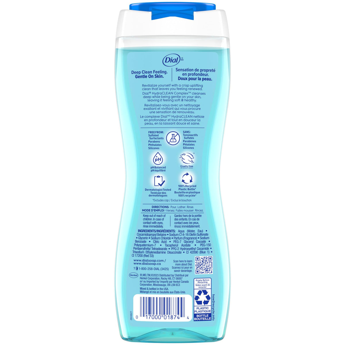 Dial Body Wash Refresh & Renew Spring Water 16 fl oz back view