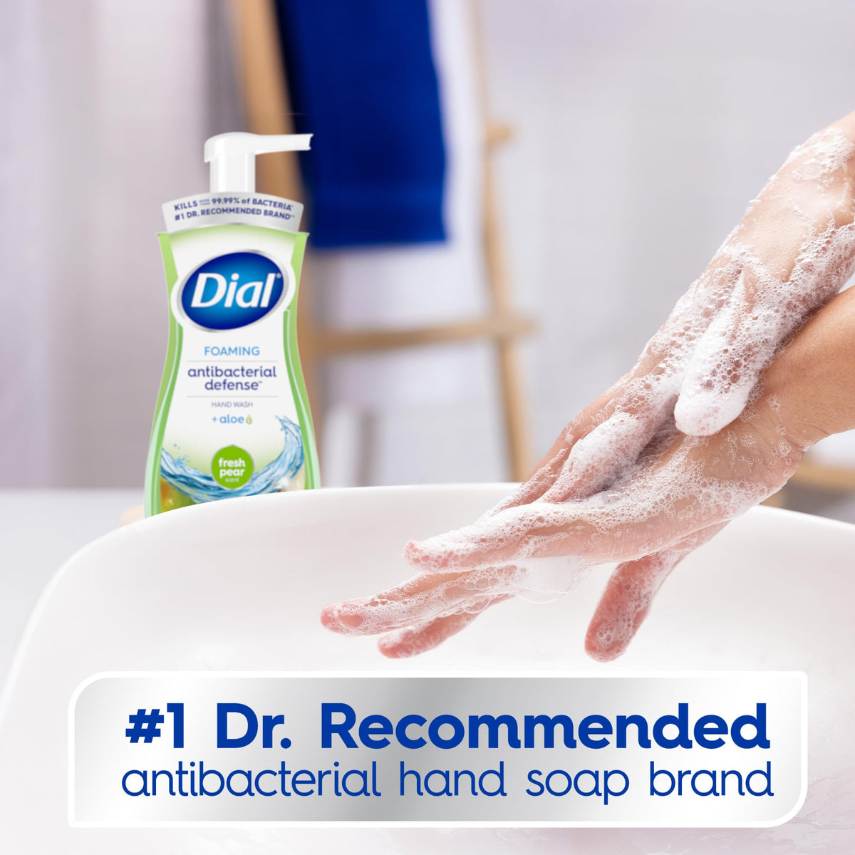 Dial Foaming Hand Soap Fresh Pear in a kitchen setting