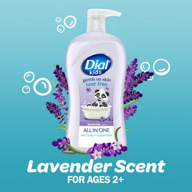 Dial Kids Lavender Body Wash with bubbles background