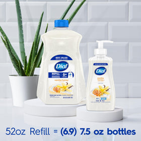 Dial Liquid Hand Soap Vanilla Honey 52 Fl Oz being used at a sink
